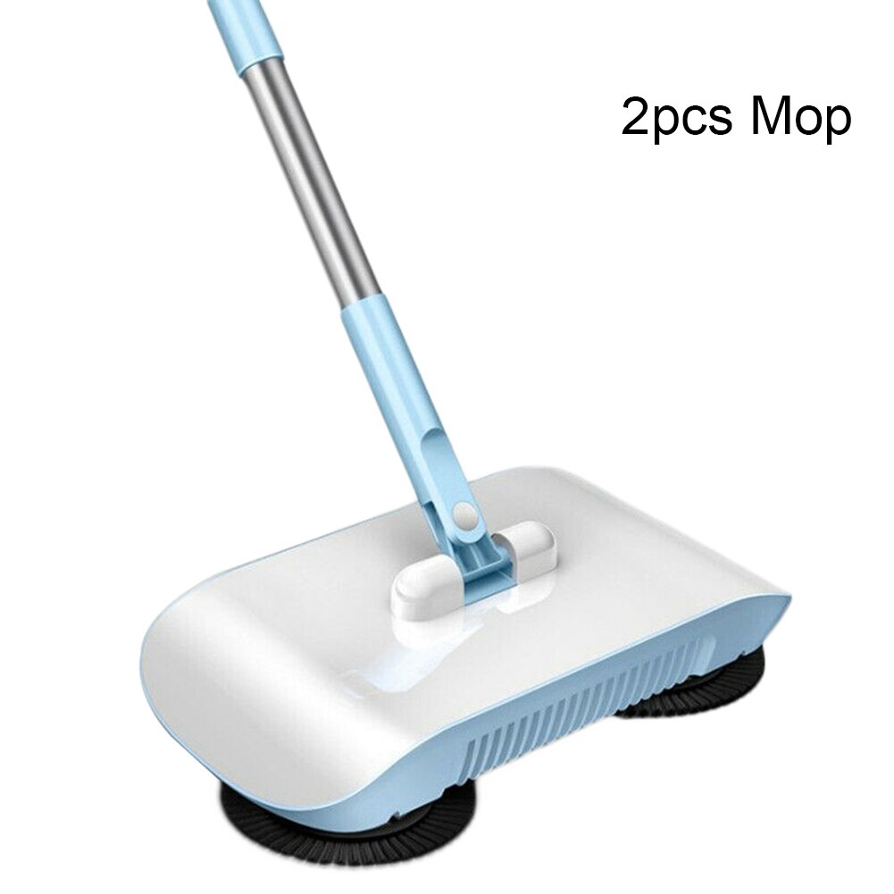 2 in 1 Hand Push Lazy Cleaning Sweeping Broom Set Home Sweeper with Rags 66CY: Blue 2pcs Rags