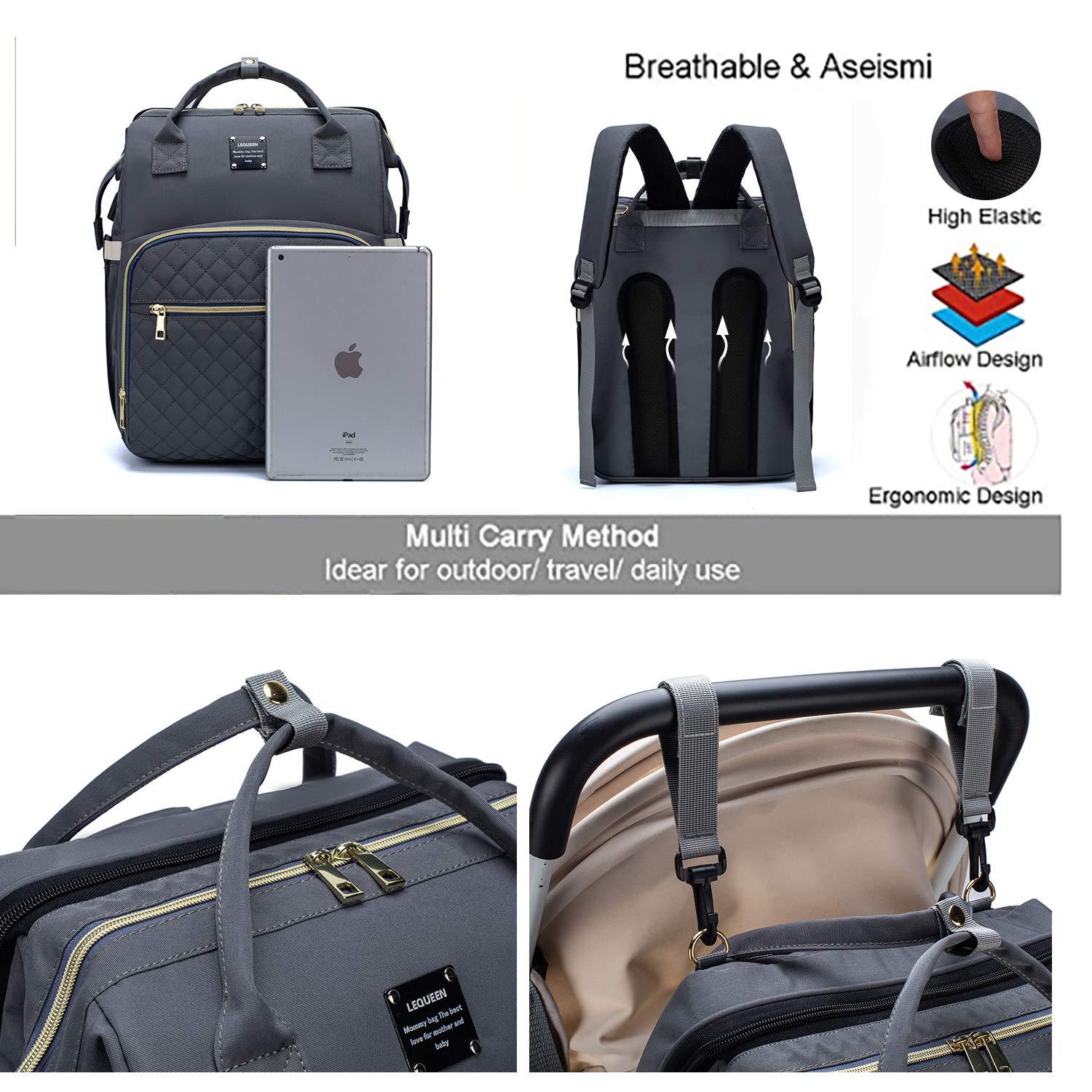 3 in 1 Windel Rucksack mit Ändern Bahnhof Stubenwagen Kinderwagen Riemen Thermische Taschen Tragbare Baby Tasche mit USB Ladung Hafen