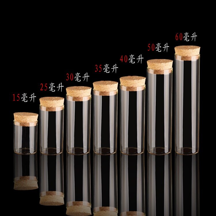 30*100mm 50ml flessen, flesjes, potten, reageerbuis met kurk, lege glazen, transparante flessen, 30 stuks/partij