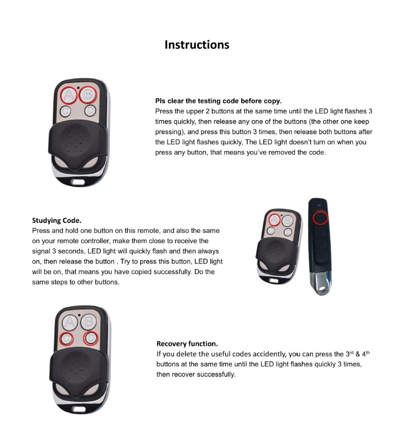 HCS301 Cloning Duplicator Key Fob A Distance Remote Control 433MHZ Clone Fixed Learning Code For Gate Garage Door lock