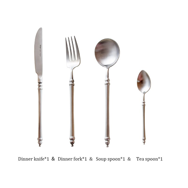 Japanese Retro Style 304 Stainless Steel Cutlery Set Bamboo Matte Western Steak Knife Fork Spoon Set Chopsticks Flatware: Set D-4pcs