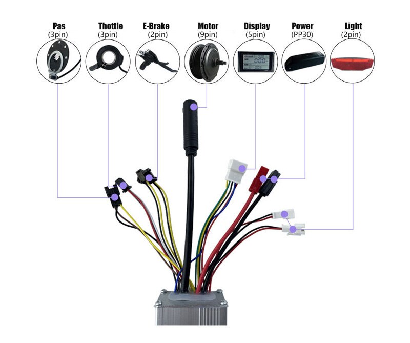 E-Bicycle Standard Square Wave controller SOMEDAY 36V/48V 15A Function JN Series 250W/350W Motor Conversion Kit with Light