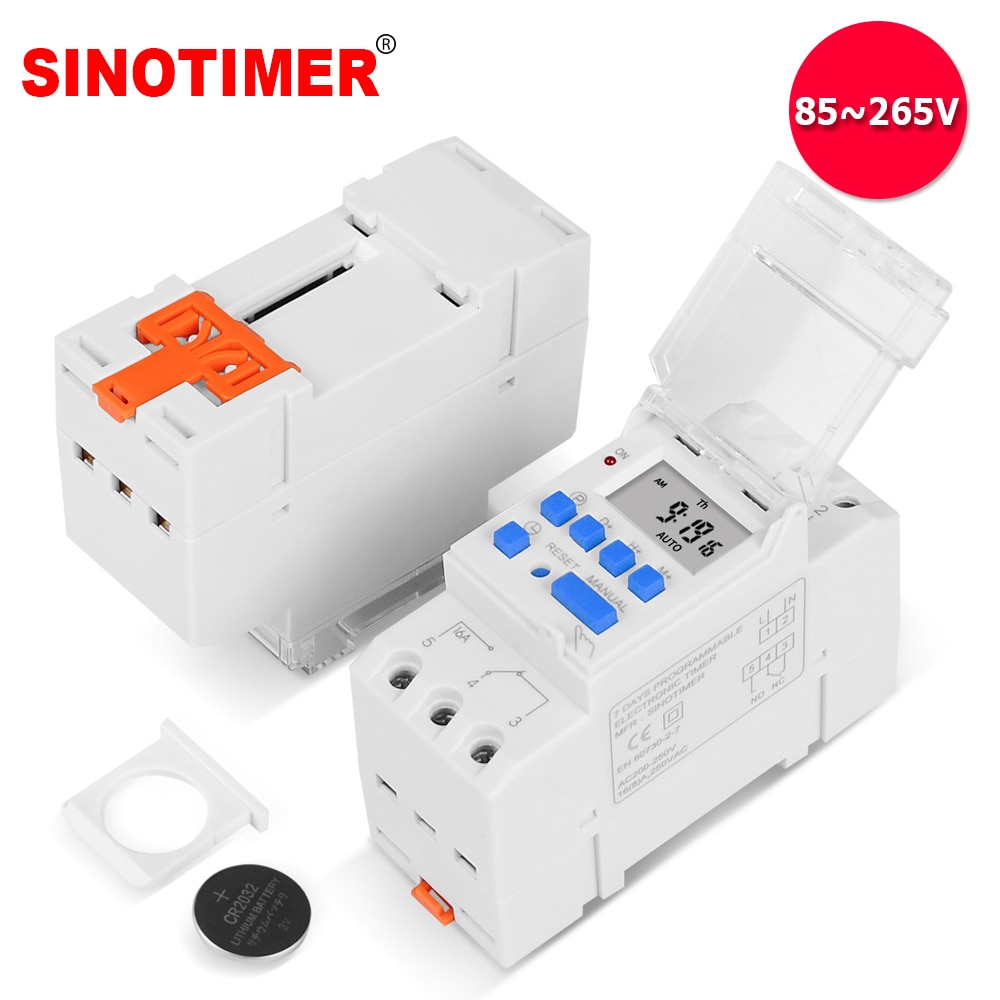 Universal Input 85~265Vac 16A Din Rail Mounted 7 Days Programmable Digital Timer Switch Relay Control with Countdown Function