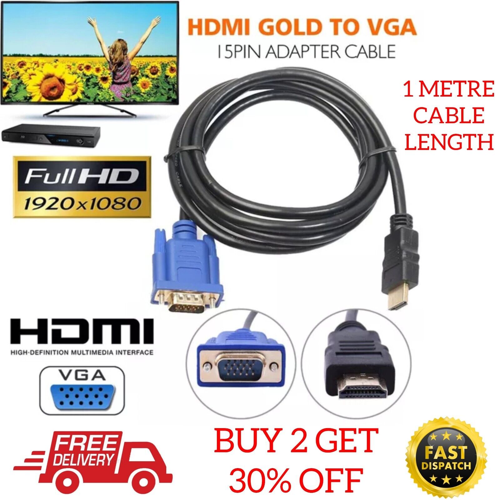 High-Definition Connector 1.8 Meter Veelzijdige Hdmi Naar Vga Mannelijke D-SUB Video Adapter Kabel Lead Adapter Voor Tv computer Monitor