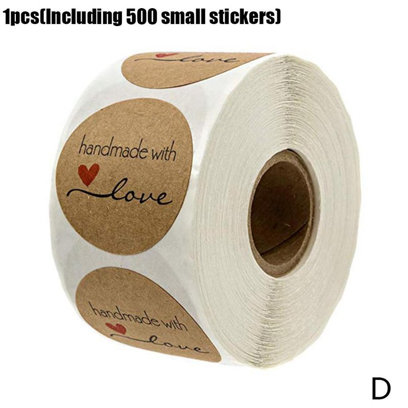 500 Handmade With Love Stickers Scrapbooking Hand Made Handmade Label Kraft Round Sticker Stickers Labels Wedding Z4H1: D