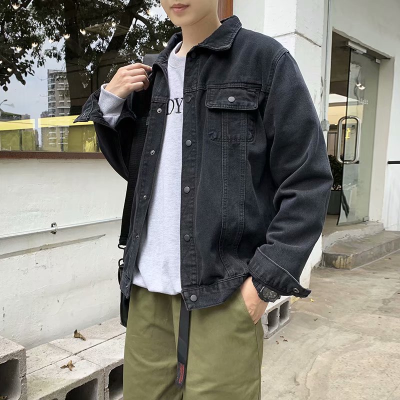 Chaqueta vaquera para hombre, chaqueta vaquera informal para adolescentes, negra, combina con todo, novedad de