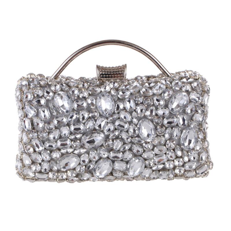 Women Clutch Evening Bag Beaded Crystal Lady Wedding Purse Rhinestones Handbags Silver Black Evening Clutch Bags for Women: Design B silver