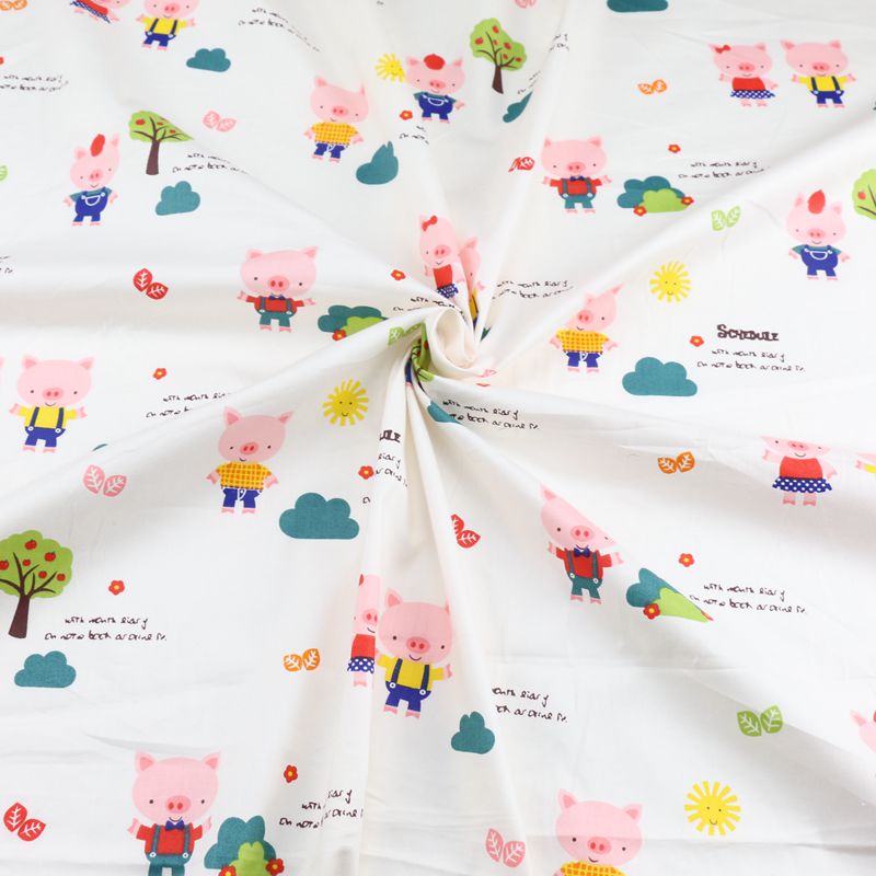 Tela de sarga de algodón con huella de cerdo, Material de algodón puro de varios tamaños por metros para manualidades, costura de retales, textil para bebé