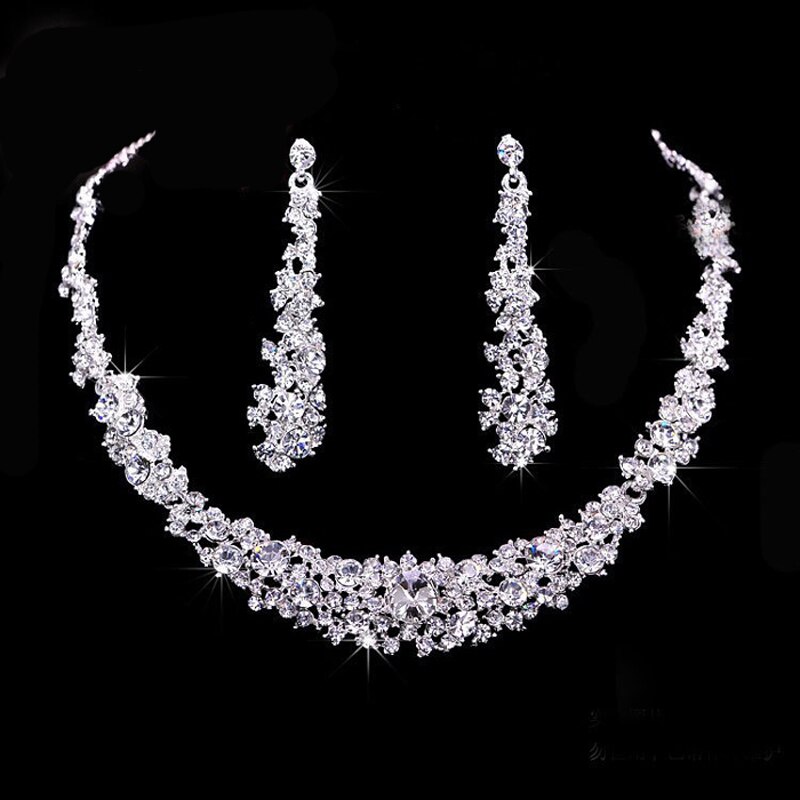 Treazy Kwastje Crystal Bridal Bruiloft Sieraden Sets Voor Vrouwen Zilveren Kleur Choker Ketting Oorbellen Set Wedding Party Sieraden: TL54J01