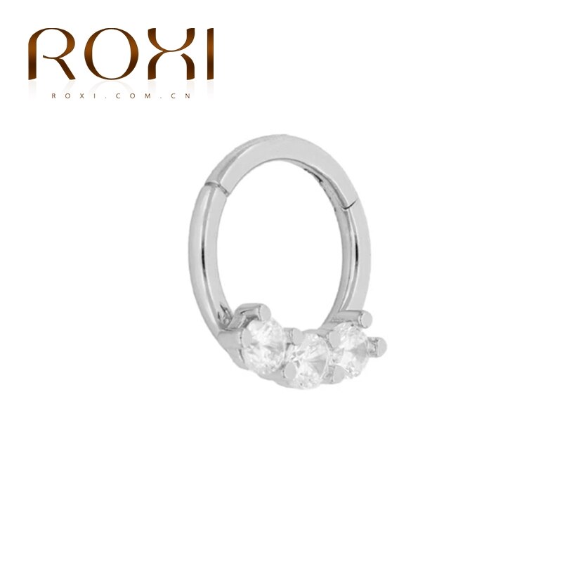 Pendientes ROXI 100% Plata de Ley 925 de circonita brillante redondos de cartílago para mujer, joyería fina, pendientes de aro circulares de: B silver