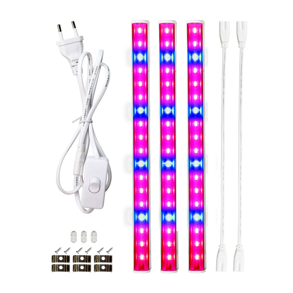 Led vækstlys fuldt spektrum indendørs plantelampe  t5 tube bar lys 5730 smd led phyto lamper hydroponic drivhus growbox 85-265v: 3 stk 5730 rør / Eu-stik