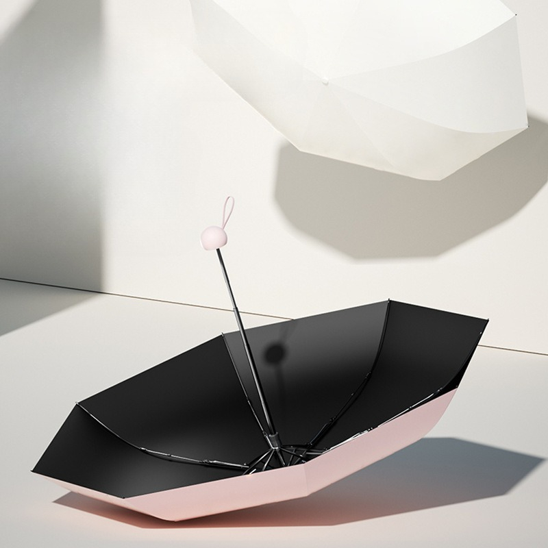 Paraguas plegable de vinilo, sombrilla portátil para lluvia y sol, sombrilla UV, sombrilla de bolsillo pequeña para protección de doble uso