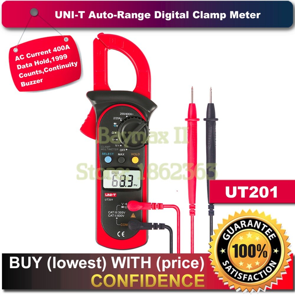 UNI-T UT201 1999 Counts Digital Auto Range Clamp Multimeter with 400A AC Current Test and Continuity Buzzer