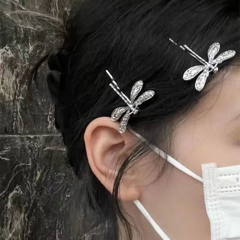 1/2pcs Dragonfly Hairpin Barrettes Retro Exquisite Silver Cartoon Insect Hair Clip Bobby Pin Grip Headwear Accessories