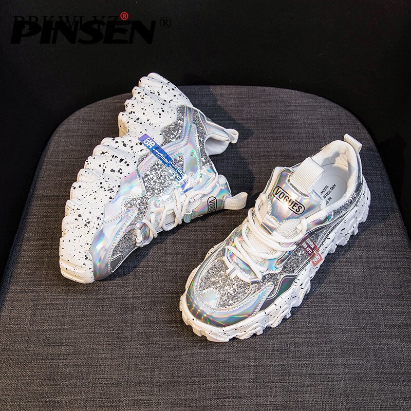 Brkwlyz chunky sneakers bling hvide platform sko kvinde sneakers zapatillas mujer dame fritidssko
