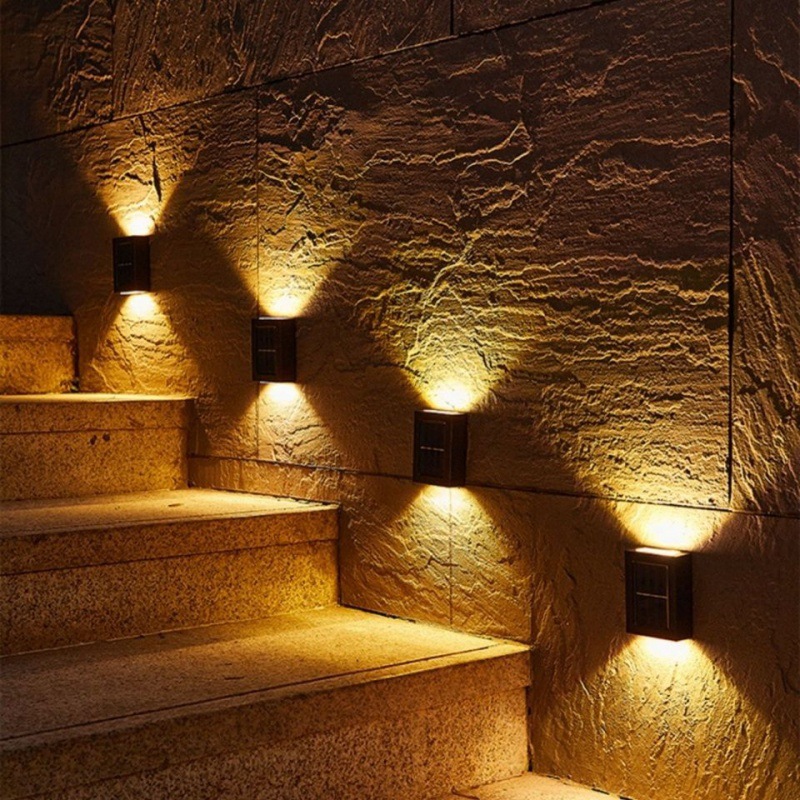 LED lumière solaire extérieure étanche lampe murale solaire haut et bas éclairage jardin escaliers clôture décoration lumière du soleil alimenté lampe