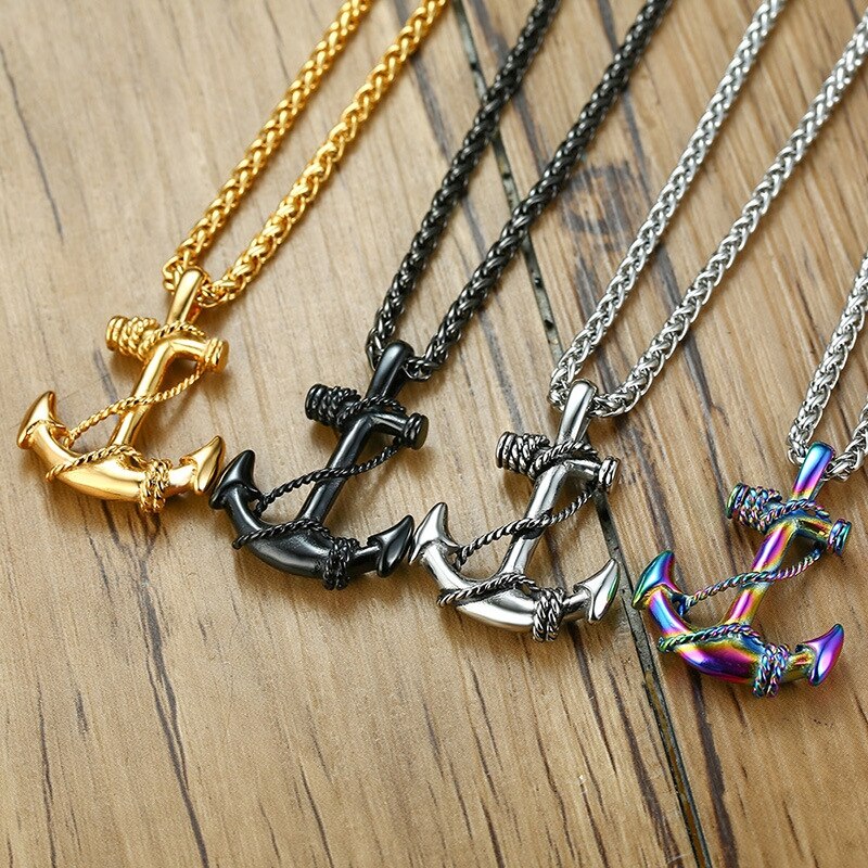 Stainless Steel Sea Anchor Sailor Man Men Necklaces Chain Pendants Punk Rock Hip Hop Unique for Male Boy Jewelry