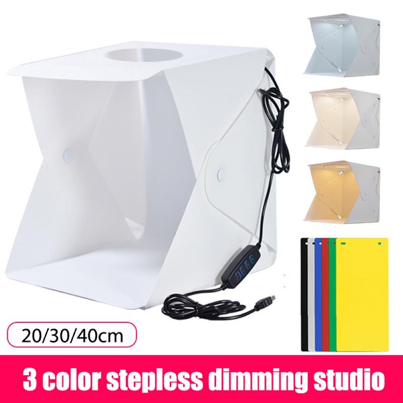 20/30/40cm Light Box LED Three-Color USB Rechargeable Portable Photography Studio Folding Background Kit for DSLR Camera