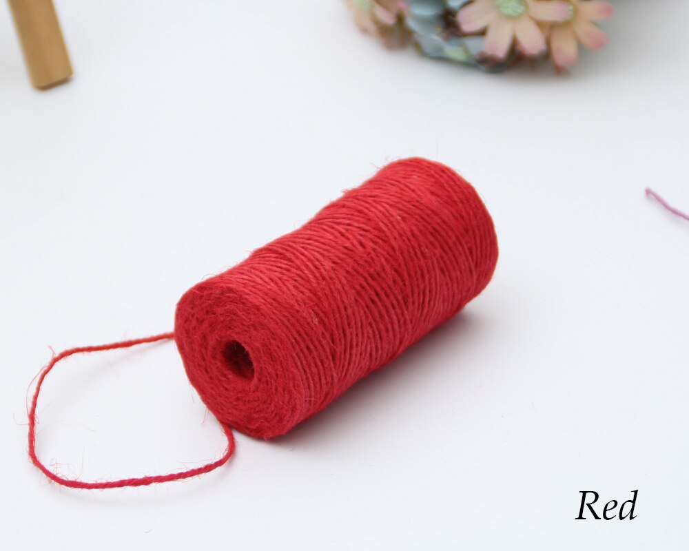 100M Natural Burlap Hessian Jute Twine Cord Hemp Rope Party Wedding Wrapping Cords Thread DIY Scrapbooking Craft Decor: red