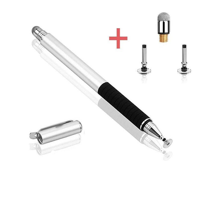 Universal 2 In 1 Fiber Stylus for Phone Tablet Touch Pen Drawing Capacitive Screen Pencil For Smartphone Note Smart Android Pen: Silver W Accessories