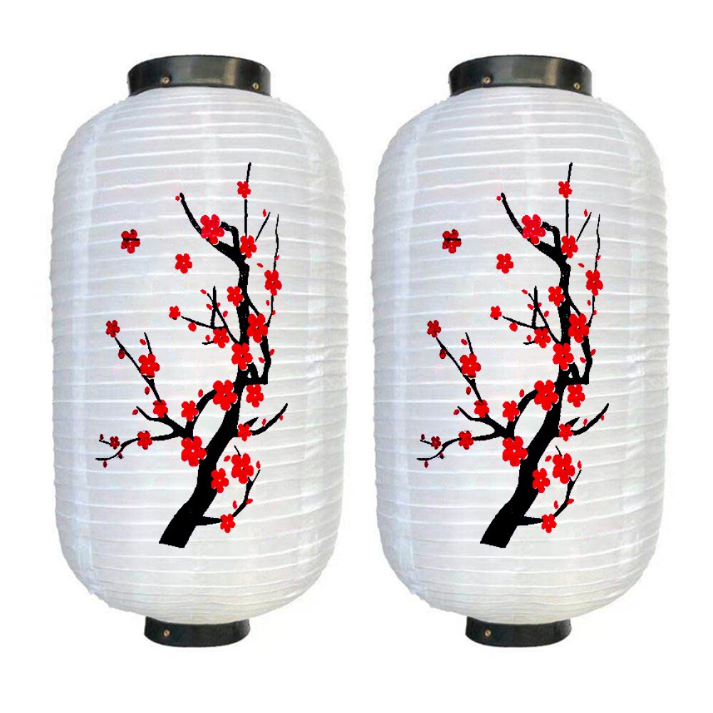 2 st 25cm plommon japansk lykta blomma hängande lykta lampa kinesisk orientalisk långformad tyg lampion kök restaurang inredning: D 2 st