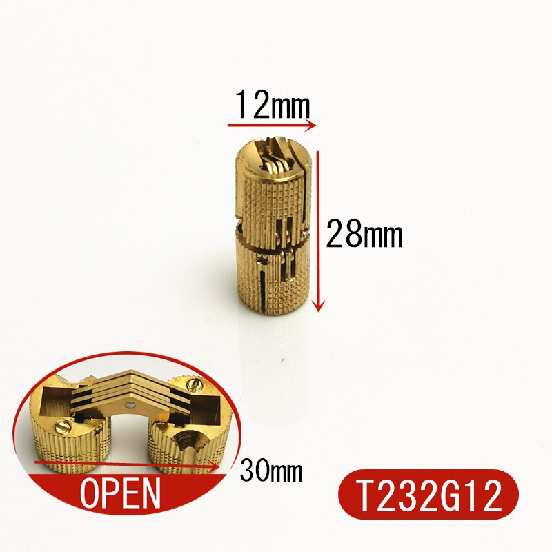 1pc Pure Copper Brass Furniture Hinges 8-24mm Cylindrical Hidden Cabinet Concealed Invisible Door Hinges For Hardware Box: 12mm