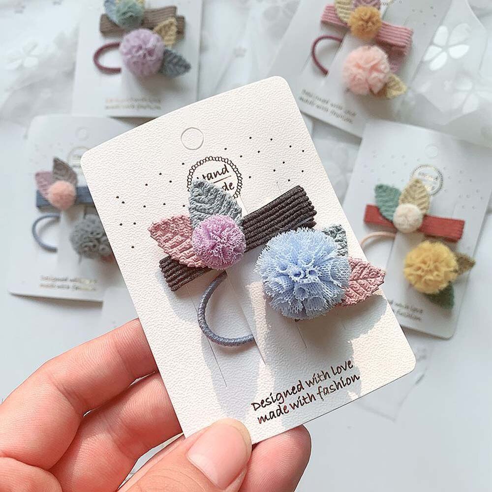 2 unids/set niños sombreros de Pom conejo de bola de pelo Pelo bandas cuerda de pelo horquillas Niños Accesorios para el pelo