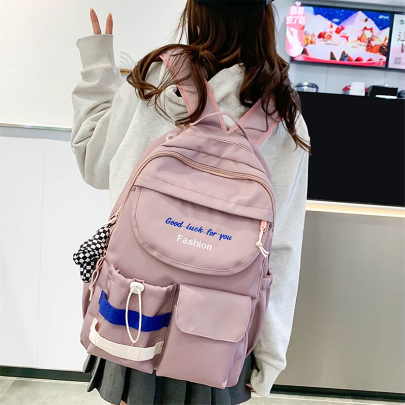Fengdong teenage girls waterproof school backpack student high school bags female black notebook backpack girl large book bag