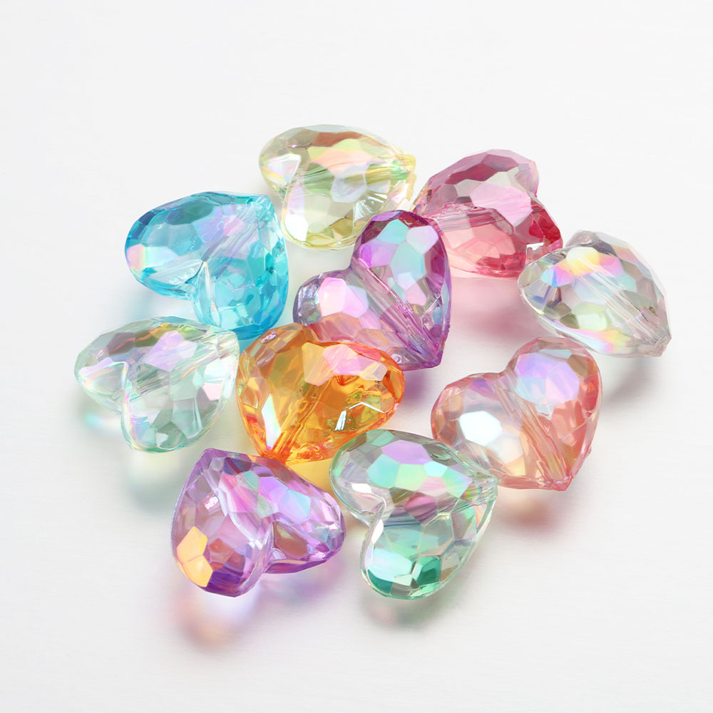 20szt Akrylowe koraliki Love Heart Shiny Mix AB Color Duże kryształowe luźne koraliki dystansowe do naszyjnika Bransoletka Wisiorek Biżuteria