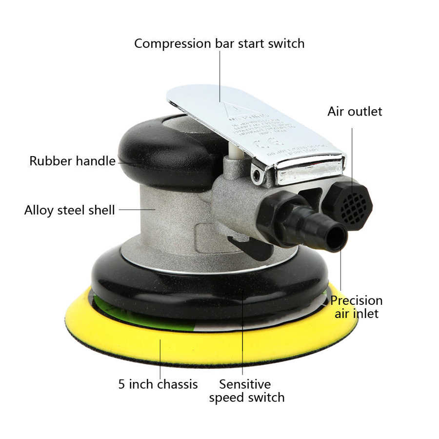 5in pneumatisk slipemaskin luftdrevet slipe voksmaskin japansk grensesnitt med 5 stk sandpapir amerikansk kontakt