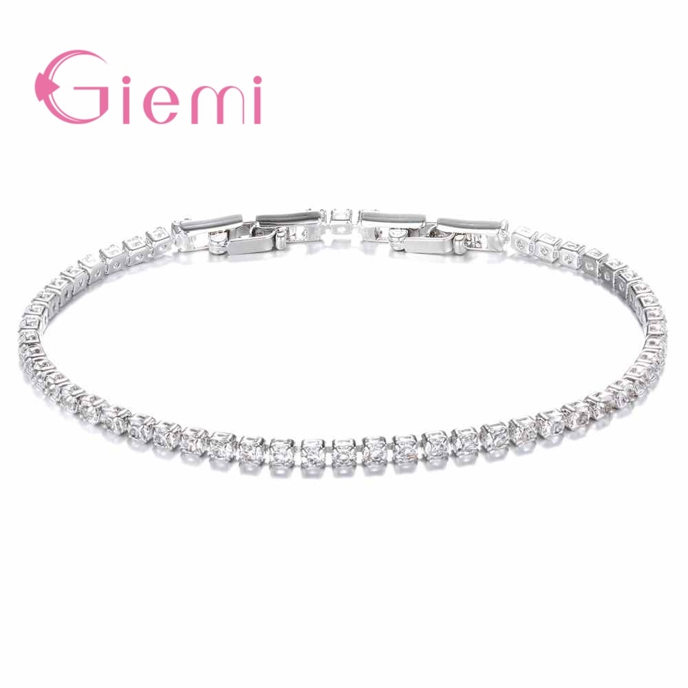 Top Newest Simple Stylish Ladies Women Bracelets 925 Sterling Silver Full Pave Micro CZ Austrian Crystal Bangles