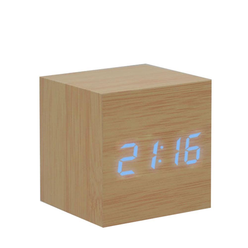 Alarm Clock LED Wooden Watch Table Voice Control Digital Wood Despertador USB/AAA Powered Electronic Desktop Clocks: N