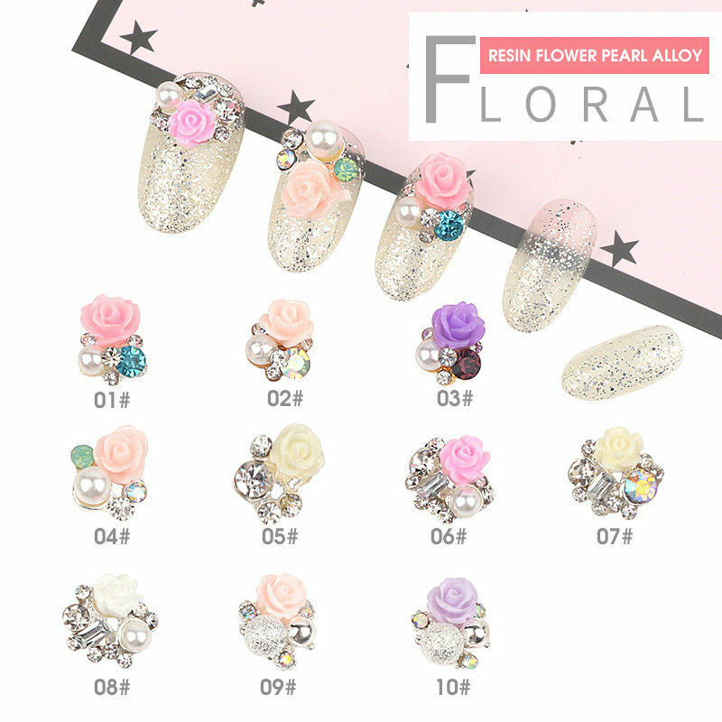 100 Pcs 3D Legering Nai Decoratie Rose Bloemen Met Strass Metalen Nail Crystal Gems, Glitter Nail Juwelen, nail Art Accessoires