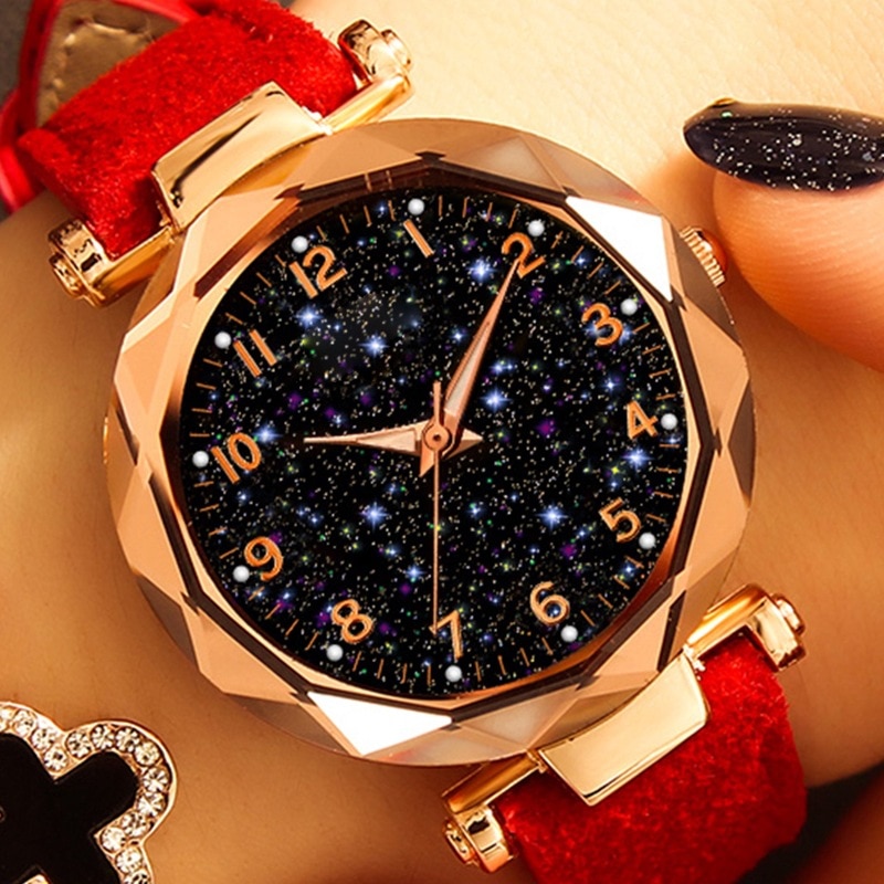 Afslappet romantisk stjernehimmel ure til kvinder læderbånd kvarts armbåndsur kvinder ure damer ur relogio feminino