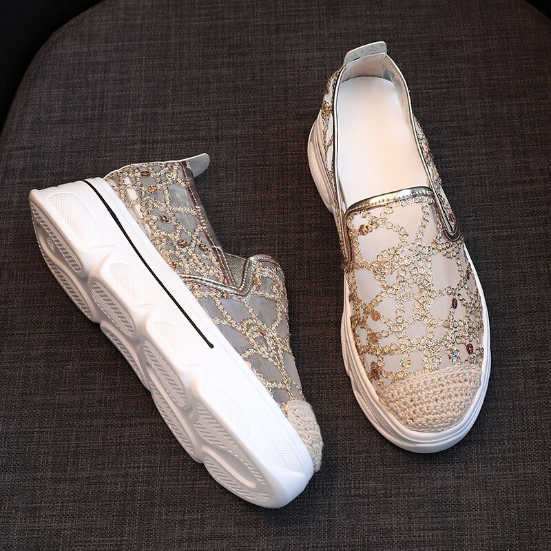 Tenis Feminino Women Tennis Shoes Gold Silver Non-slip Jogging Athletic Fitness Trainers Sneakers