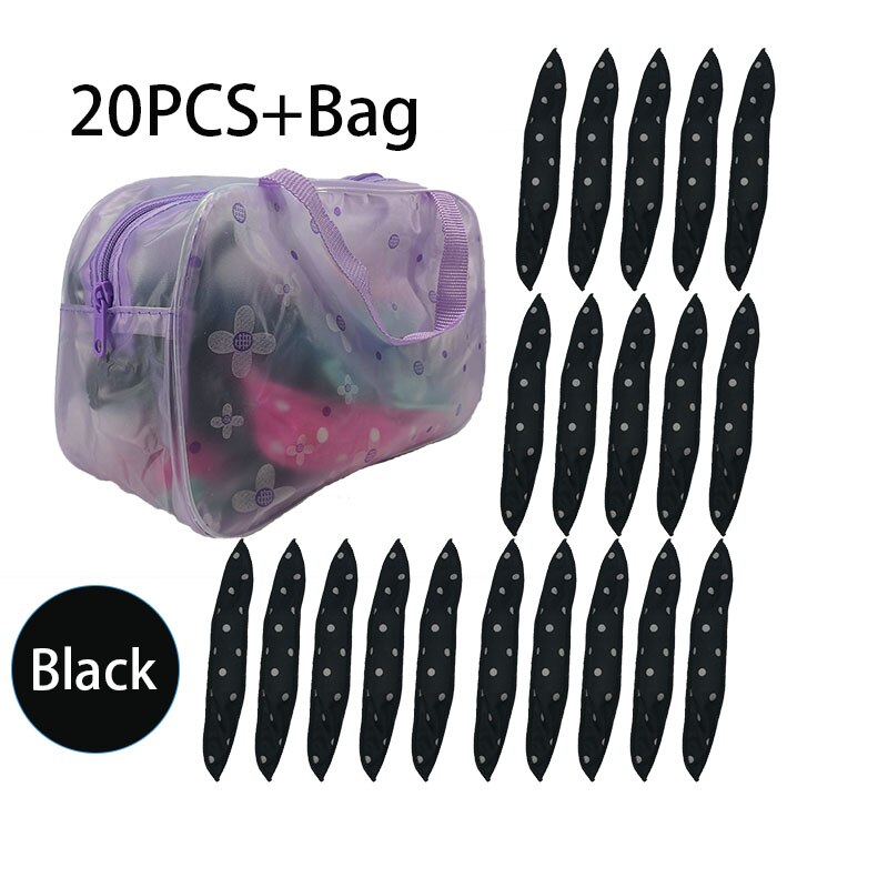 Haar krultang spiraal rollers slaap styler magische krultang roller: Zwart 20 stuks