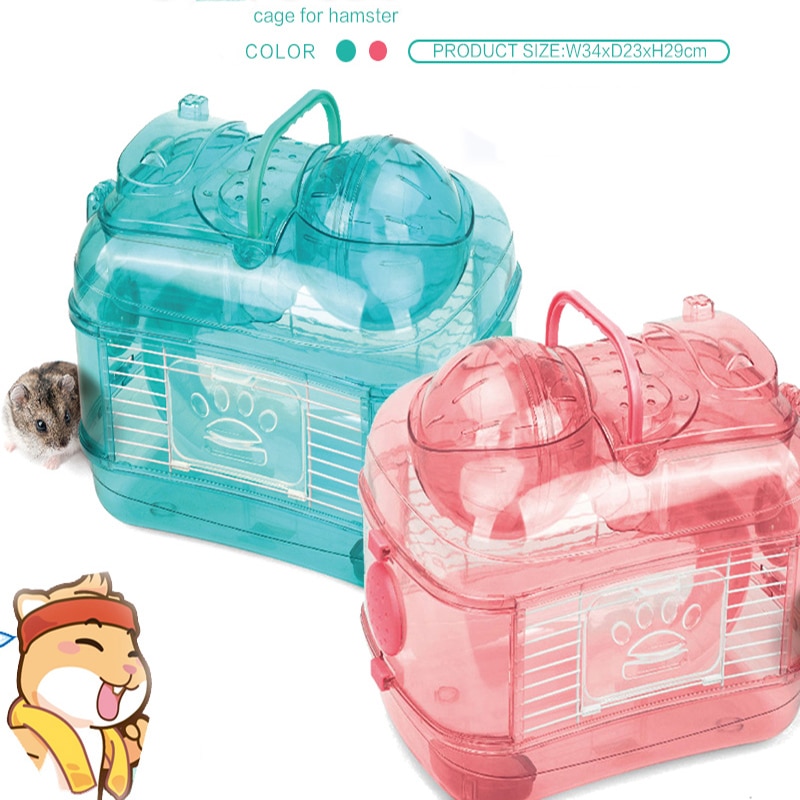 dessin animé acrylique Hamster maison Double cristal sport cobaye grande Villa écureuil Cage rose bleu petit nid pour animaux de compagnie