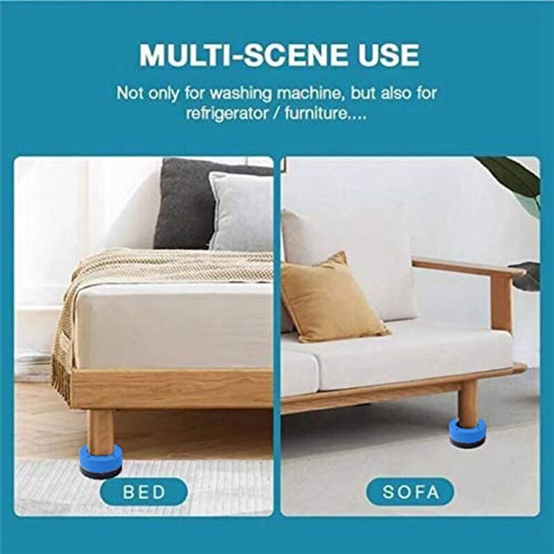 4 stuks anti-vibratie pads voor wasmachine en droger, stelvoetjes voor koelkast, voetjes voor wasmachine en droger, blauw