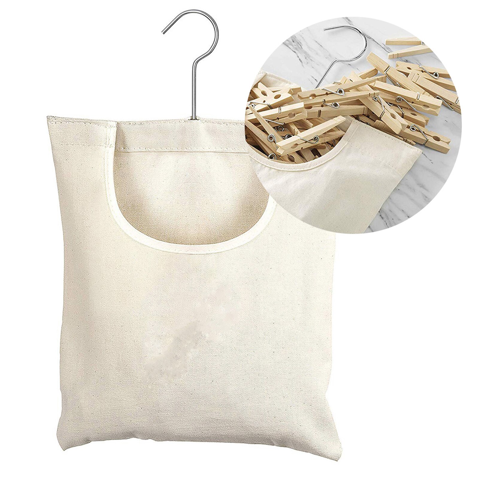 Clothespin Hanging Bag Large Opening Storage Bag with 360 Degree Rotating Hook for Bathroom Balcony