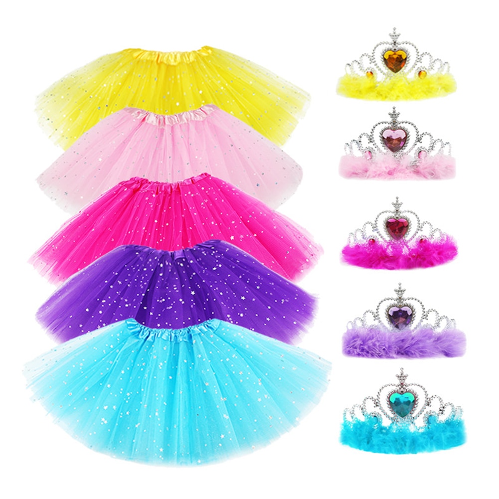 2 Stuks Prinses Kleding Kid 'S Peuter Baby Meisjes Glitter Tule Tutu Rok + Crown Formele Party Outfit 8 Kleuren