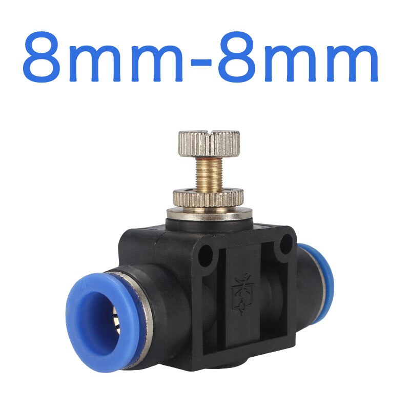 Regulador de flujo de aire neumático tubo de manguera OD de 4mm, 6mm, 8mm, 10mm y 12mm, Conector de válvula de ajuste de flujo de Gas, montaje de grúa con velocidad de aire: 8mm-8mm