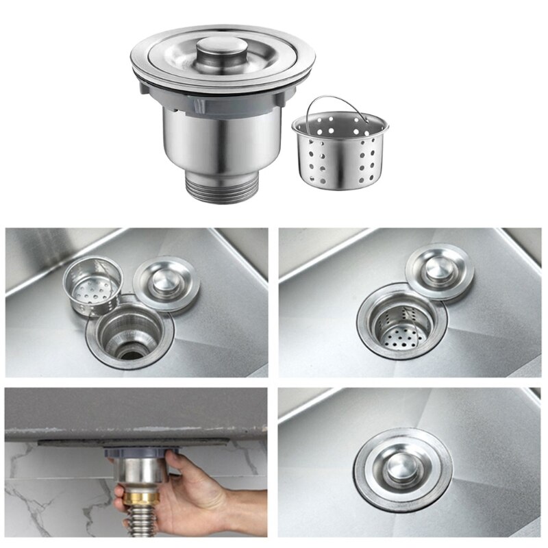 Kitchen Sink Drain Plug Stainless Steel Basket Strainer Sink Stopper Universal