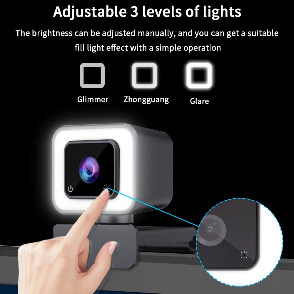 RIBOM Webcam 1080P 60fps Web Camera For Computer Web CamAutofocus HD Webcam With Microphone Three-stop Fill Light PC Camera