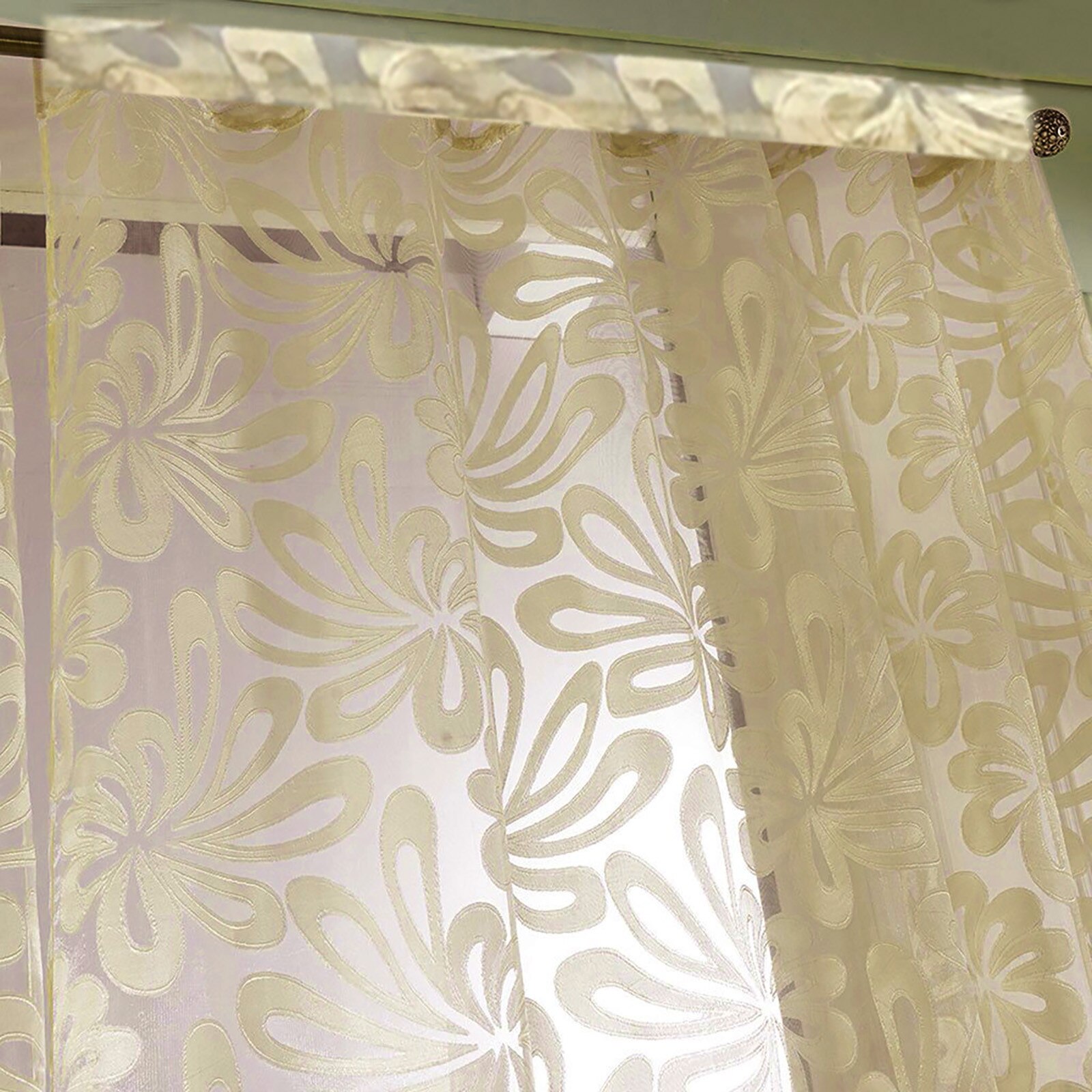 1PC Luxury Embroidered Sheer Voile Curtains Window Drapes Cortina for Living Room Door Gold Lace Curtains Tulle Windows Screens
