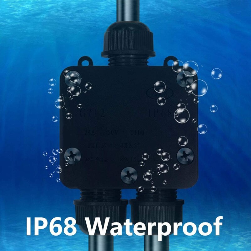 Waterproof Junction Box IP68 Outdoor Gland Electrical Junction Box with 3 Cable Connector for 4-15 mm Diameter Cable