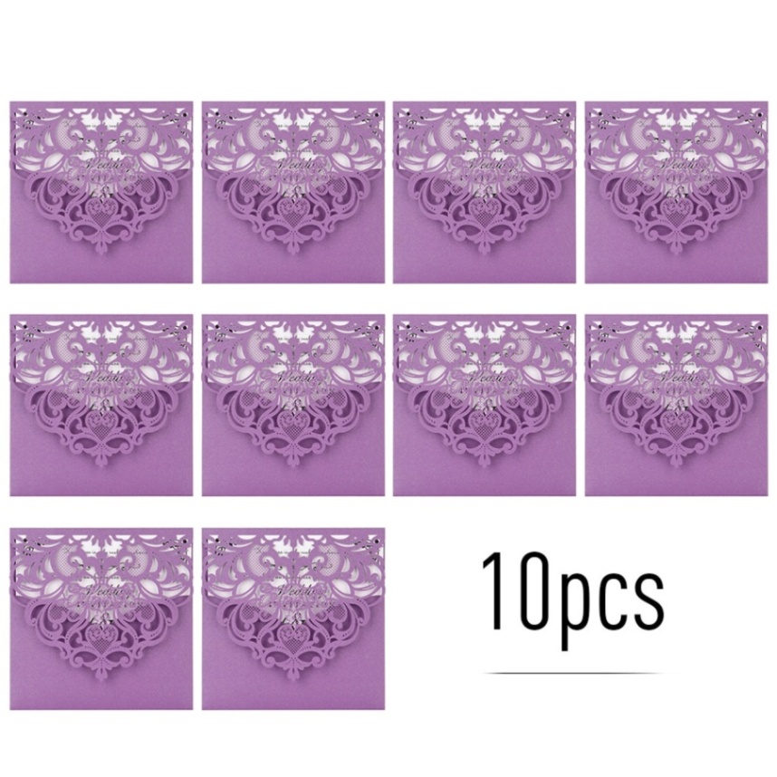 10pcs Pearl Paper Floral Wedding Invitations Cards Birthday Card with Blank Inner Sheet for Wedding Birthday Party Anniversary: Purple