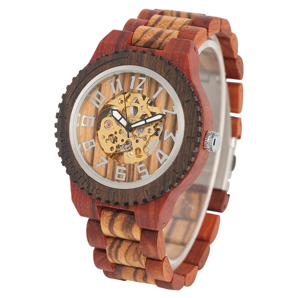 REDFIRE reloj masculino Automatic Mechanical Wood Watches Classic Arabic Numerals Natural Gear Surface Wood Mens Watches