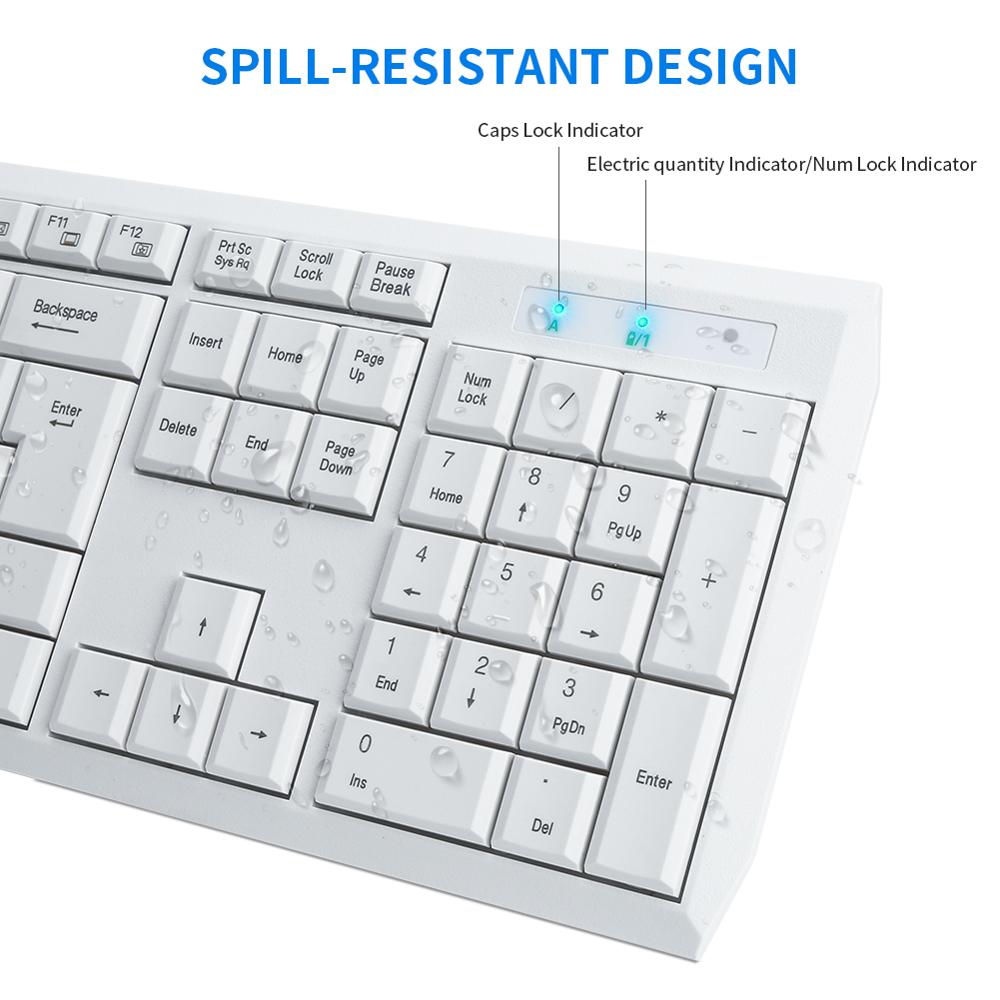 E710 Wireless Keyboard and Mouse Combo Quiet Key US Layout White Keyboard and Mice for PC Laptop Smart TV