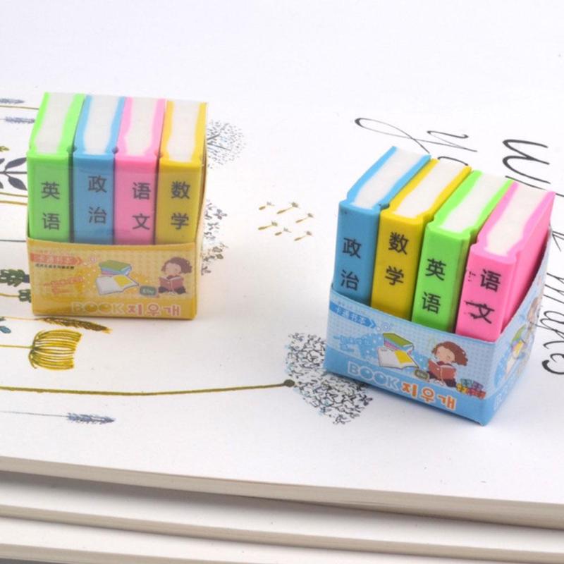 1pcs Cute Cartoon Textbook Rubber Book Eraser Pencil Kids Learning Erasers Material Stationery Escolar Student Gif E8U6