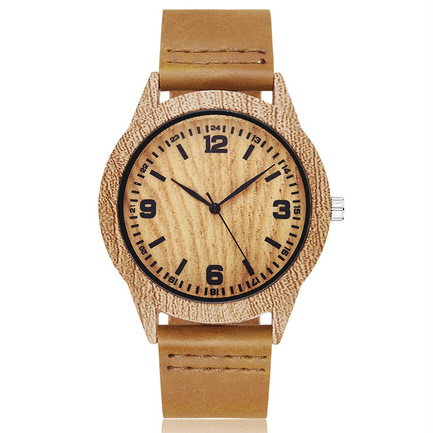 Reloj de pulsera de madera de imitación de árbol y ciervo para hombre y mujer, cronógrafo de imitación de Animal, caja acrílica, color marrón